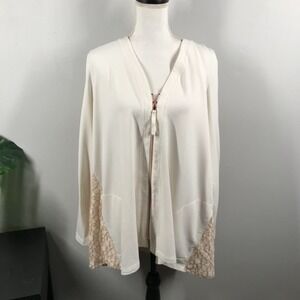 LOGO Lounge Sweater Size XL Cream Lace‎ Back Long Sleeve Zip Up Cardigan